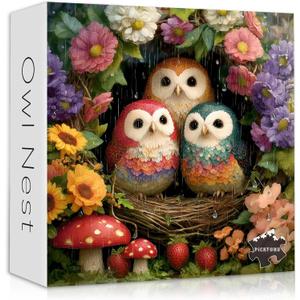 Spring Owl Puzzles for Adults 1000 Pieces, Nature Garden Flower Puzzles with Animal Bird Plant Mushroom, Impossible Hard Challenge Jigsaw Puzzle