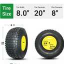 MAXROLLORS (2 Pack) 20x8.00-8 Lawn Mowe Tire and Wheel Tubeless, 3.5" Offset Hub, 3/4" Borehole, 3/16" Keyway, 4-Ply, Replacement 20x8-8nhs Rear Tire and Wheel Assemblies