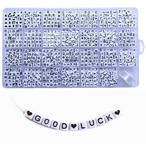 Amaney 810pcs 6x6mm Cube Acrylic Alphabet Letter Beads for Jewelry Making Bracelets Necklaces Key Chains
