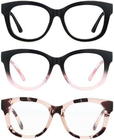 LADEESSE Readers for Women Oprah Style 3 Pack Square Oversized Reading Glasses with Spring Hinge Blue Light Blocking Ladies, Magnification Strength: 1.75 x