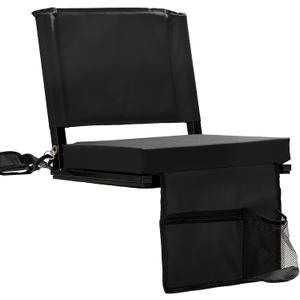 Stadium Seats with Back Support for Bleachers, Folding Bleacher Seat Bleacher Chairs with Back and Cushion, Padded Stadium Chair with Shoulder Strap, 3 Large Mesh Pocket & Carry Handle (Black)