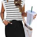 ETCYY NEW Womens Cap Sleeve Summer Dress Crew Neck Tie Front A-Line Dresses Double Layer Hem Mini Dress Size S