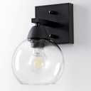 Bathroom Light Fixtures, 1-Light Matte Black Vanity Light with Hand-Blown Globe Glass Shade, High Clarity & Durable, Wall Sconce for Mirror, Kitchen, Bedroom, Hallway
