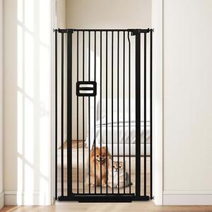 HIDOG 55'' Extra Tall Cat Gate, 30.1"-34.1" Wide Auto Close Tall Pet Gate for Doorways, Pressure Mounted High Dog Door Gate No Drilling Cat Fence Safety Baby Gate for Stairs, Doorways, Black