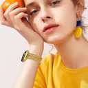 fastgo Beaded Bracelet Band Compatible with Apple Watch Bands 41mm/40mm/38mm/44mm/45mm/42mm/49mm Women, Natural Pearl Beaded Elastic Strap for Iwatch Bands(Gold)