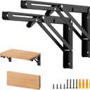 12 Inch Folding Shelf Brackets, 4 Pack (2 Pairs) Heavy Duty Metal Collapsible Wall-Mounted Brackets, Space-Saving DIY Foldable Shelf for Benches and Tables, Matte Black