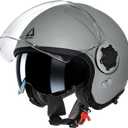 TRIANGLE Full Face Motorcycle Helmets,Off-Road Motocross Helmet for Men & Women,Dual Visor with Internal Tinted Sunshield,Open Face 3/4 Adult Racing Helmet DOT Approved(Gray,XL)