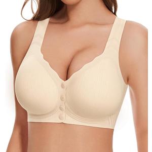 Seamless Front Close Bras for Women Comfort Wireless Push Up Jelly Bralette, Nude 3XL