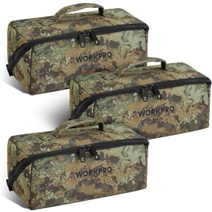 WORKPRO Tool Bag with Zipper, 10" Utility Wide Mouth Heavy Duty Tool Storage Bag, Multipurpose Zipper Tool Pouch Tote Bag for Organizer 3-pack, Camo