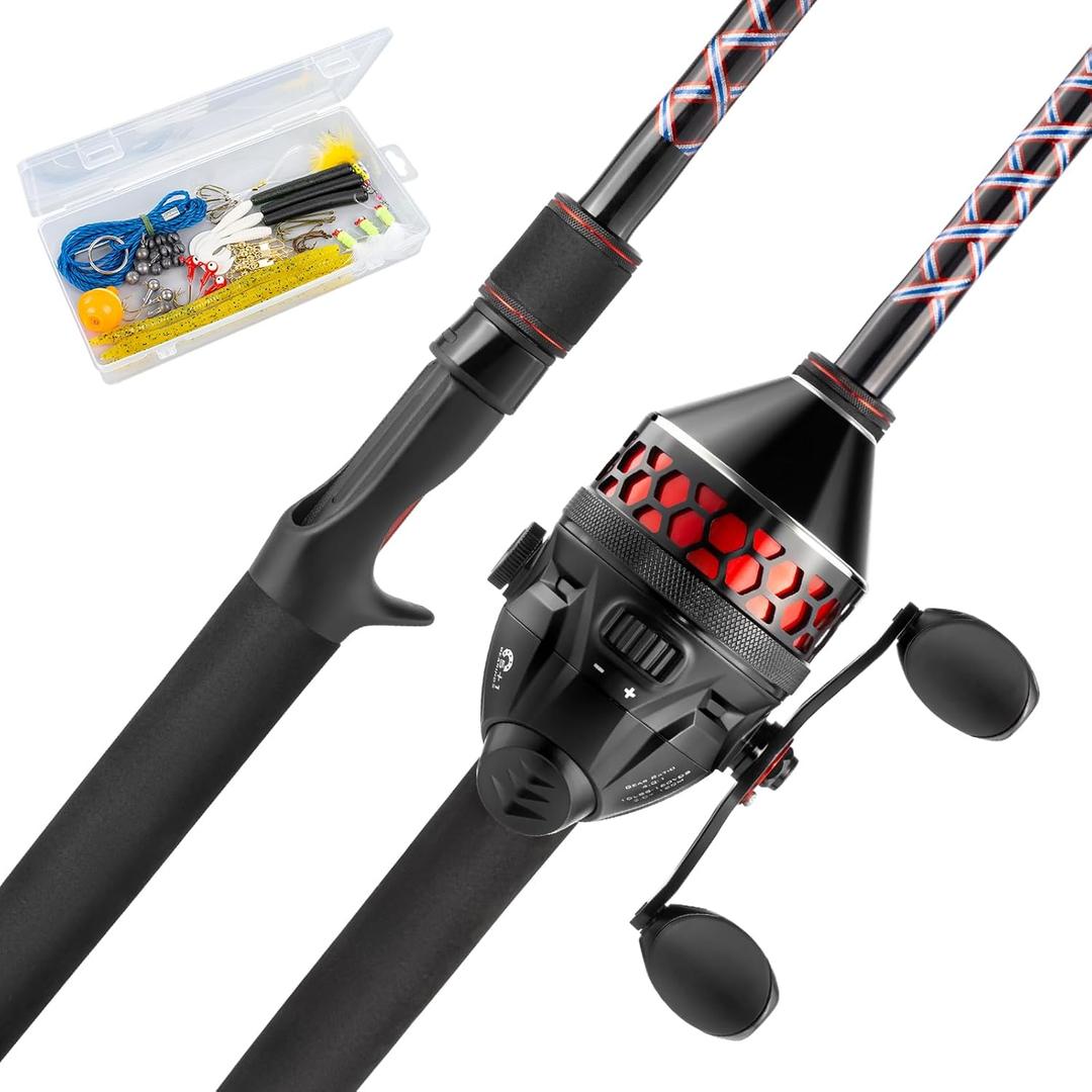KastKing Brutus Fishing Rod and Reel Combo, Spinning & SpinCast Combo, Custom Tackle Kit, Pre-Spooled Line, Brute Tuff 2Pc Blanks, Stainless Steel Guide, EVA Handles, Custom Graphite Reel Seat