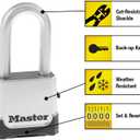 Master Lock Silver Outdoor Combination Lock, Heavy Duty Weather Resistant Padlock with Resettable Code and Cut Resistant Boron Carbide Shackle for Outdoor Use, M176XDLH