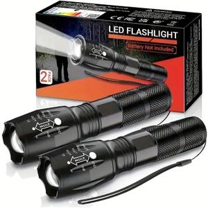 2 Pack LED Flashlights, Military Grade Portable 5 Modes 3000 High Lumens Led Waterproof Handheld Flashlight for Outdoor and Home Use(Batteries Not Included)