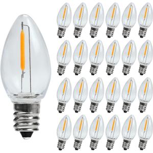 LED Night Light Bulb, Led Replacement Bulbs for Christmas String Lights, Shatterproof & Waterproof Led Bulbs, E12 Candelabra Base, 0.6W Equivalent to 7W, 2200K Warm White, Plastic, 25 Pack