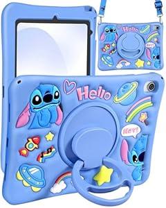 JoySolar for iPad 11th A16 Case 11 inch - for iPad 10th Gen 10.9 inch Soft Silicone Cute Cartoon Tablet Case with Rotating Stand & Detachable Shoulder Strap, Shockproof Cover for Kids Boys Girls, Blue