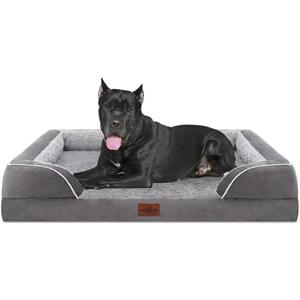 Comfort Expression Orthopedic Dog Bed for Extra Large Dogs 53x42 Inch, Waterproof Supportive Egg Crate Foam XXL Pet Bed with Removable Bolsters, Dog Couch with Washable Cover & Non-Slip Bottom, Grey