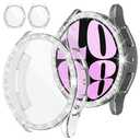 [2Pack] RICHONE Compatible with Samsung Galaxy Watch 6 44mm Screen Protector Clear Case, Glitter Rhinestone Protective Face Covers Soft Bumper Accessories for Galaxy Smart Watch6 Transparent(SM-R940)