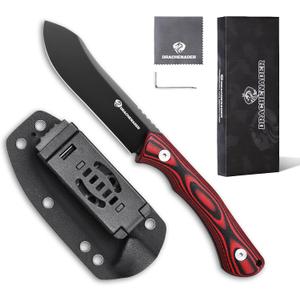 8.23-Inch Tactical Fixed Blade Hunting Skinning Knife RED-ROCK, D2 Steel Blade Survival Knife with Horizontal Carry Kydex Sheath, G10 Handle for Men