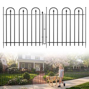 BOWDIMS Garden Fence with Gate - 5 Panels, 32 in(H) x 12 ft(L) No Dig Animal Barrier, Arched Decorative Garden Fence Border with Ground Stakes, Rustproof Metal Fencing for Yard Patio Dog Rabbit