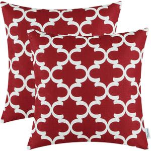 CaliTime Pack of 2 Soft Canvas Throw Pillow Covers Cases for Couch Sofa Home Decor Modern Quatrefoil Accent Geometric 18 X 18 Inches Burgundy