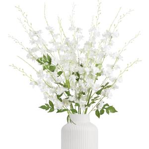 IPOPU 6PCS White Delphinium Artificial Flowers 42.5'' Long Stem Silk Larkspur Flowers Realistic Fake Hyacinth Flowers for Tall Vase Wedding Party Garden Home Decor (White)