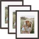 Momentworth 16x20 Picture Frame with Mat for 11x14 Set of 3, Distressed Black Wood Grain 16x20 Frames for Wall Mounting (3 Pack, Black)
