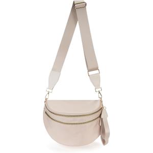 FEIBOON Spacious Nylon Crossbody Bag Bum Bag Handbags Wallets Purses Trendy Shoulder Bag for Women (Beige)