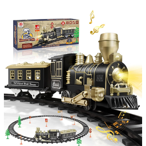 Electric Train Set for Kids Ages 4-8, Complete Toy Train with Locomotive, Cars & Tracks, LED Lights & Sounds for Indoor Railway Play
