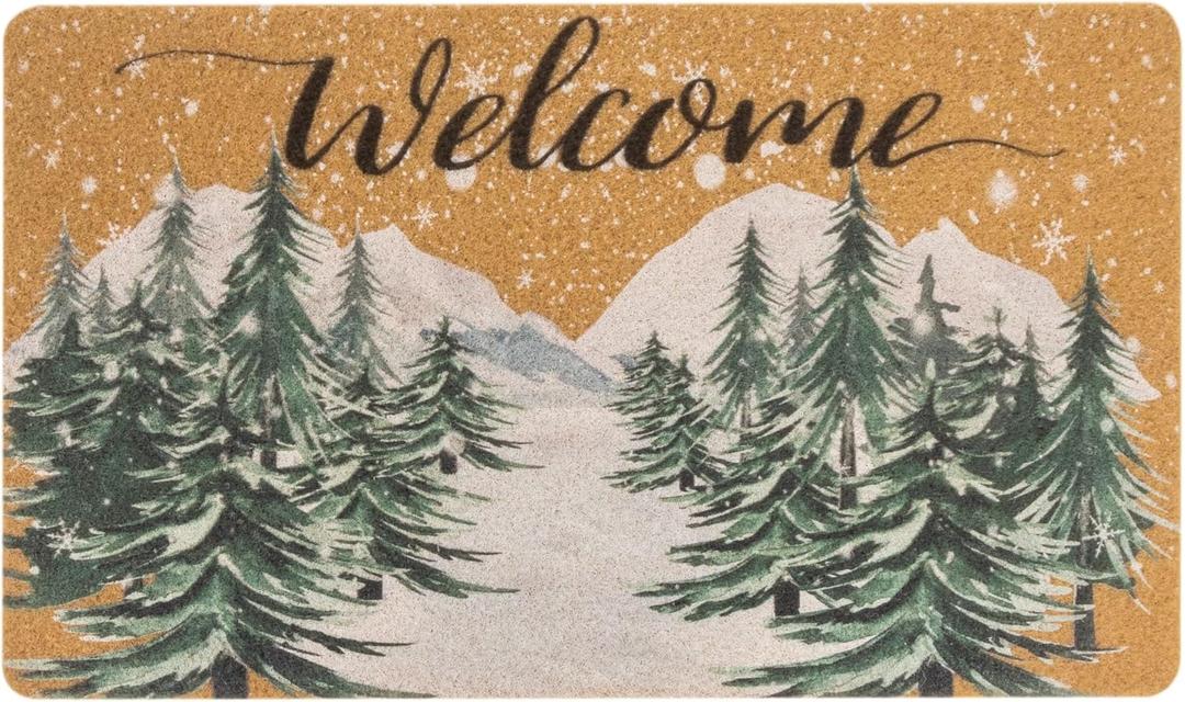 Christmas-Welcome Door-Mats Winter-Pine-Trees Coir-DoormatsNon-Slip Front Door Mat Seasonal Winter-Christmas Holiday Doormat for Indoor Outdoor Entrance Decor 17 X 29 Inch (Cedar)