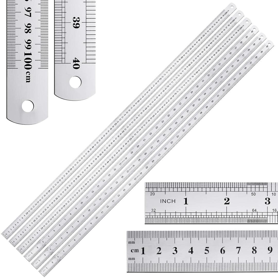 Lothee 6 Pieces Bulk Metal Yard Stick Large Stainless Steel Ruler Rule Measure Straight Edge 1 Metre Meter 40 Inch / 100 cm School Classroom Measuring Tool for Student Teacher Woodworking