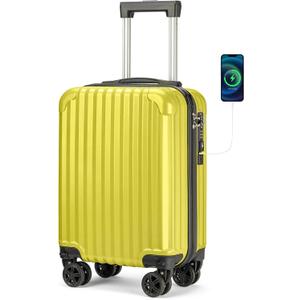 Personal Item Suitcase 18x14x8 Inches Hardside Built In TSA Lock & USB Port Lightweight Luggage With Removable Silent Wheels Underseat Carry-On Bag For Spirit and Frontier and More (Yellow)