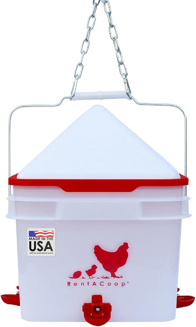 RentACoop 2 Gallon Chicken BPA-Free Plastic Bucket Waterer Set with 4 Horizontal Nipples - Center Placement