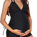 Summer Mae Maternity Two-Piece Halter Swimsuit Tankini V-Neck Side Tie Bathing Suit Pregnancy High Waist Swimwear Large