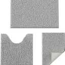 Bathroom Rugs Set 3 Pieces Extra Soft and Absorbent Shaggy Bath Rugs, Chenille Bathroom Mats, Non-Slip Plush Carpet Runner, Bathrooms Set with Toilet Rugs, Perfect Bath Mats for Bath Tub, Shower (16" x 24" & 20" x 32"& 20" x 20" U shape, Light Grey)