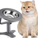 Raised Cat Bowls,Elevated Cat Bowls for Indoor Cats with Height-Adjustable Stand,Non-Slip Stainless Steel Bowl,15 Tilted Kitten Food Bowl(1-Pack, Grey)