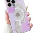 branple Compatible with iPhone 15 Pro Max Case, [Compatible with MagSafe] Cute Clear Art Wavy Shaped Painted with Shockproof PC Soft TPU Protective Cases for Women/ Men (Pink, iPhone 15 Pro Max)