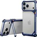 OATSBASF 9 Case for iPhone 17 Pro Max Bumper Case Metal, Aluminum Frame Slim Fit No Back Design, Compatible with MagSafe, Shockproof Protection, Minimalist Frameless Phone Case, Blue (Blue-Camera stand)