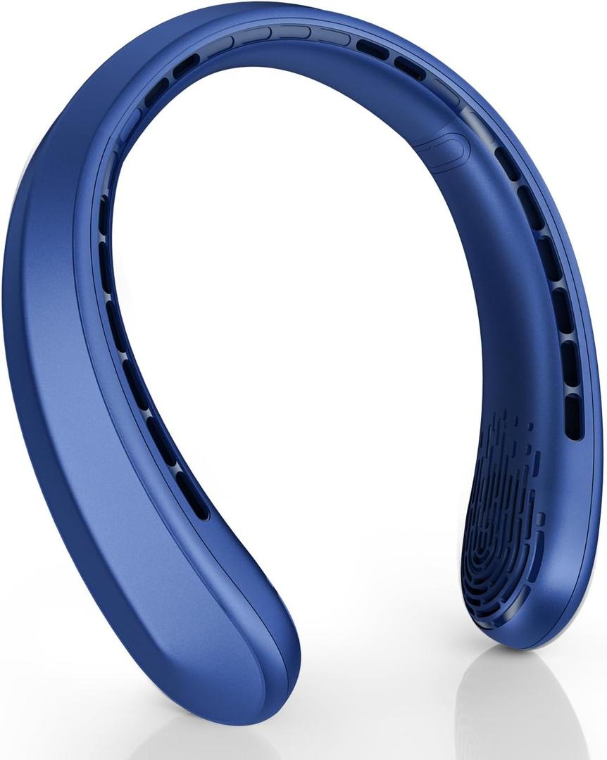 Neck Fan, Portable Fan around Neck, 4000mAh Battery Operated Wearable Personal Fan with USB Rechargeable, 3 Wind Speed, Fast Cooling, Ultra Quiet, Bladeless,Headphone Design for Travel, Men Women (Blue)