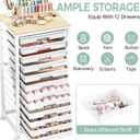 SYKIARIOL Rolling Cart with Drawers,12 Drawer Rolling Cart,Rolling storage cart with drawers,White Rolling Drawer Cart,Teacher Rolling Cart for Classroom Storage,Craft Cart with Wooden Tabletop