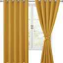 Hiasan Blackout Curtains for Bedroom, 60 x 63 Inches Length - Thermal Insulated & Light Blocking Window Curtains for Living Room, 2 Drape Panels Sewn with Tiebacks, Mustard Yellow