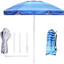 LOTTAFUN 6.5ft Beach Umbrella - Heavy Duty Wind Resistant UV 50+ Portable Sun Shade with Sand Anchor & Carry Bag, Outdoor Folding Umbrella for Beach, Pool, Patio, Garden (Blue Stripe) No Tilt