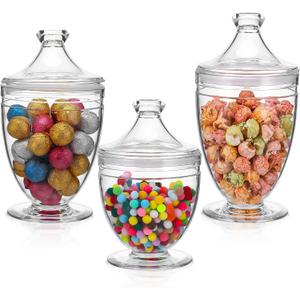 3 Pcs Acrylic Apothecary Jars with Airtight Lid, Candy Jars for Candy Buffet, Decorative Bathroom Canisters (42oz/34oz/29oz)