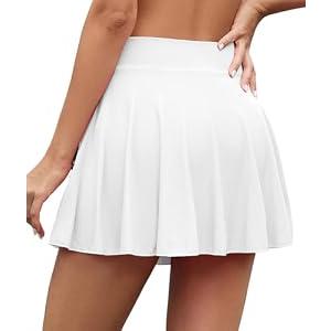 Skorts for Woman Golf Athletic Pleat High Waist Mini Yoga Active Workout Plus Size Gym Sport Pickleball Flowy Cheer Summer Casual Sporty Tummy Control Tennis Skirt Built in Shorts with Pocket White L