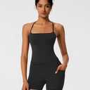 RXRXCOCO Women 2 Piece Workout Sets Y Back Padded Tank Tops Booty Biker Shorts with Pockets Gym Outfits Black X-Small (XS)