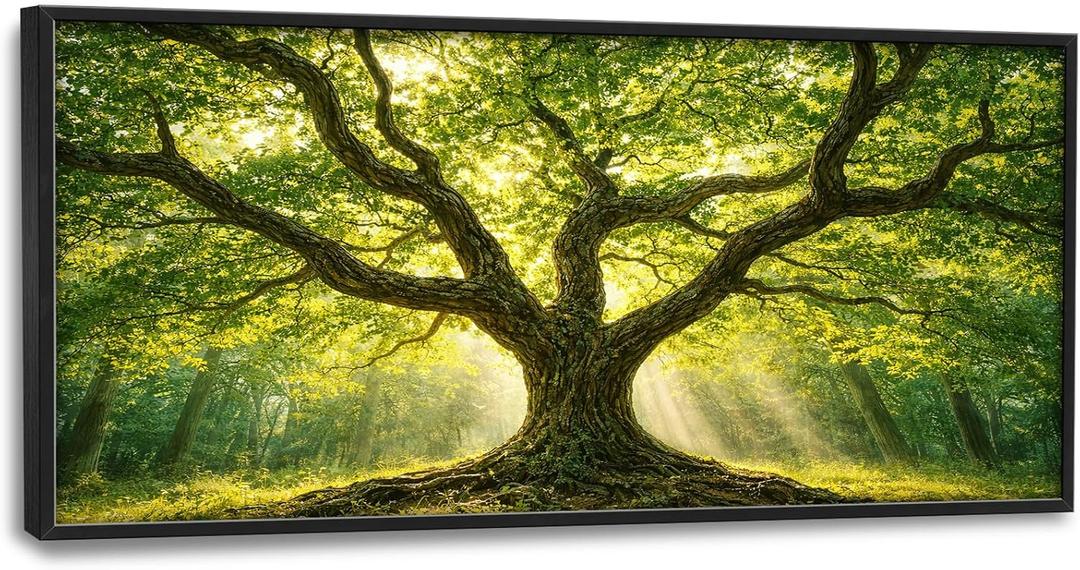 Large Tree of Life Framed Wall Art,Oversized Green Tree Forest Wall Decor,Natural Landscape Pictures for Living Room,Canvas Print Painting Modern Artwork Bedroom Office Bathroom 60L x30W