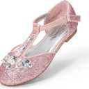 DREAM PAIRS Girls Mary Jane Dress Shoes Pearl T-Strap Party Flower Wedding Princess Flats for Toddler Little Big Kid (Pink)