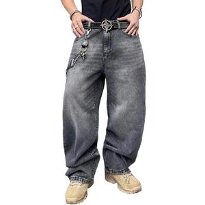Mens Streetwear Hip Hop Baggy Jeans Wide Leg Skater Denim Pants Loose Long Trousers (Medium, B20 Grey)