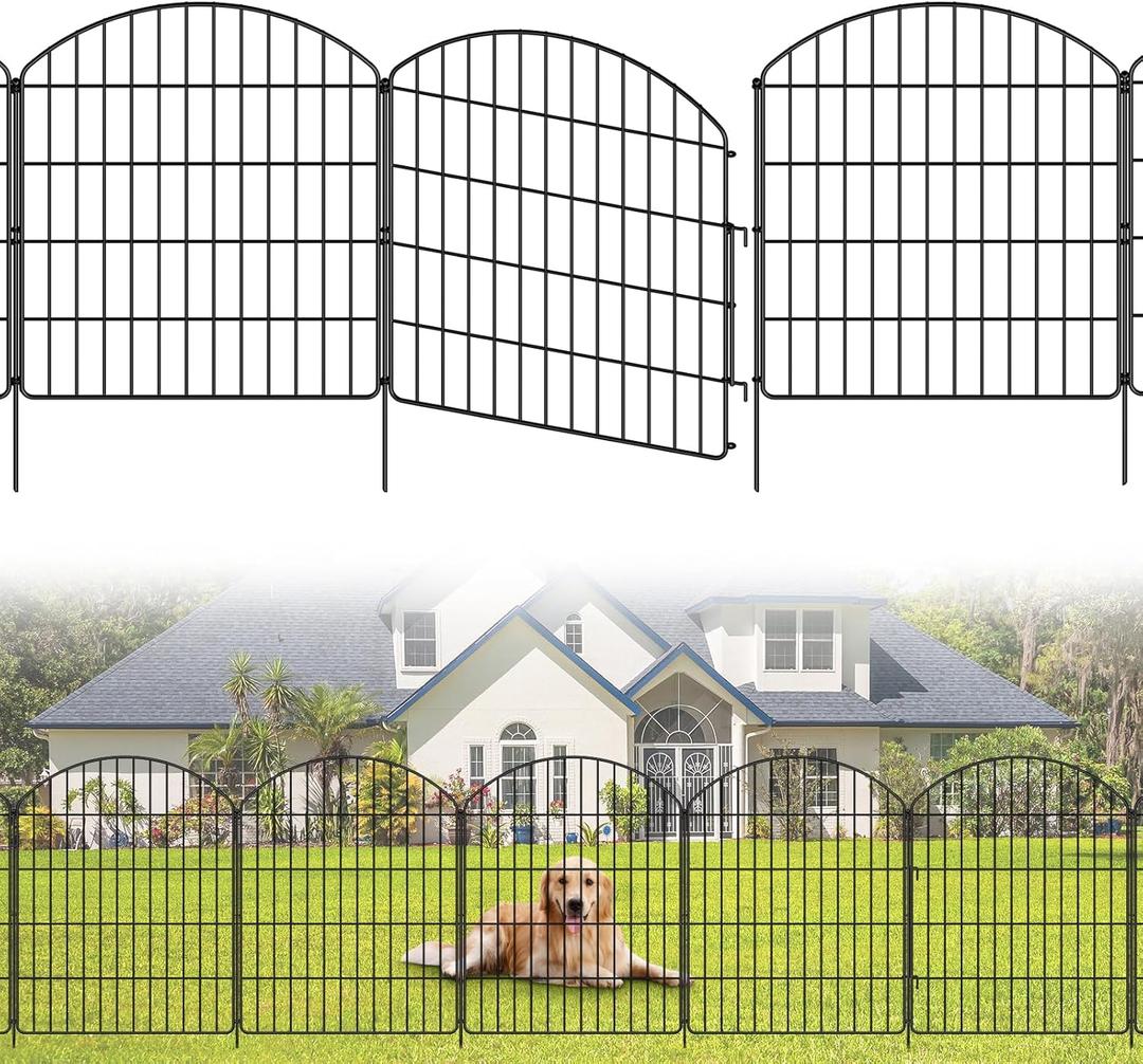 Garden Fencing Animal Barrier 12Pcs, 10 Panels + 2 Gate, 30in (H) x 23.6ft (L), No Dig Fence, Rustproof Metal, Flower Edging for Yard & Patio Outdoor Landscape, Arched (12 Panels 23.6ft (L)-30''(H)-With Gate)