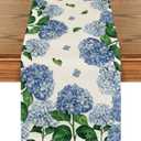 Artoid Mode Watercolor Hydrangea Table Runner, Spring Summer Seasonal Kitchen Dining Table Decoration for Indoor Outdoor Home Party Decor 13 x 72 Inch