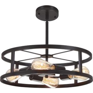 Black Semi Flush Mount Ceiling Light,Industrial Farmhouse Sloped Lights Fixture, Adjustable Height Metal Lighting for Kitchen Dining Room Entryway Hallway Living Room (4 Lights)