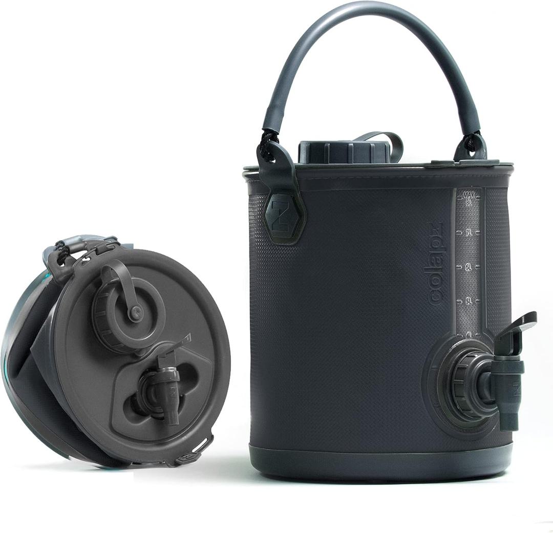 Colapz 2-in-1 Collapsible Camping Water Container with Spigot - 2 Gallon Portable Bucket & Camping Water Jug with Spout - Sports Water Jug - RV Bucket - Water Jug Dispenser (Black)
